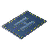 Carnet Retro Bleu Denim Jaune Broderie Monogramme Lettre (Côté gauche)