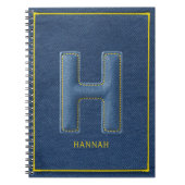 Carnet Retro Bleu Denim Jaune Broderie Monogramme Lettre (Devant)