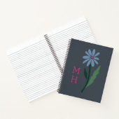 Carnet Retro Blue Floral Pink Monogram Slate Gray (Intérieur)