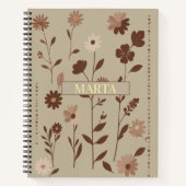 Carnet Rétro Boho Floral Nom Personnalisé (Devant)
