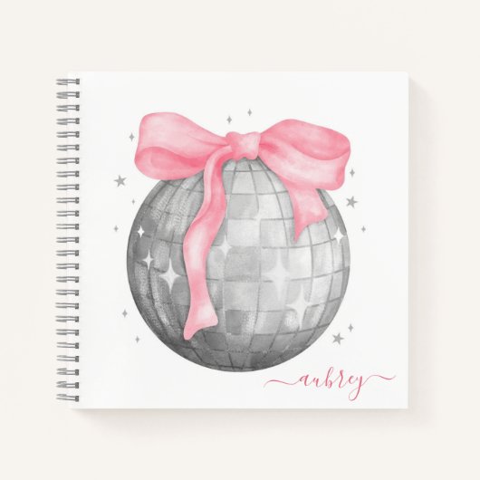 Carnet Retro Coquette Silver Disco ball Pink Ribbon (Devant)