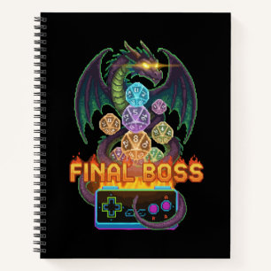 Carnet Retro Dragon du Boss Final & Dice Gamer TTRPG Pi