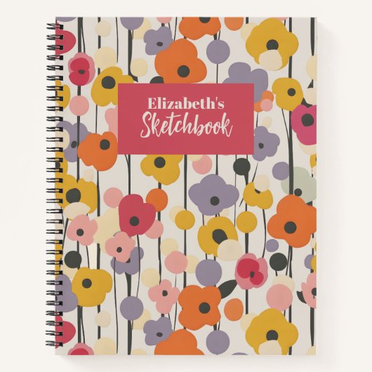 Carnet Rétro Floral Motif Monogramme Artiste Sketchbook (Devant)