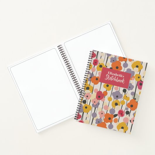 Carnet Rétro Floral Motif Monogramme Artiste Sketchbook (Intérieur)