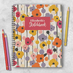 Carnet Rétro Floral Motif Monogramme Artiste Sketchbook