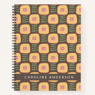 Carnet Retro les années 70 Motif de fleurs en Brown Perso