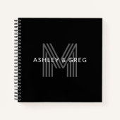 Carnet Retro Moderne Nom/s Monogramme modifiable Noir et  (Devant)