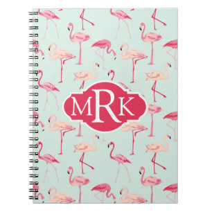 Carnet Rétro monogramme du motif   de Flamant rose