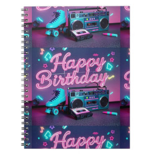 Carnet Retro neon Joyeux Anniversaire signe en rose et tu
