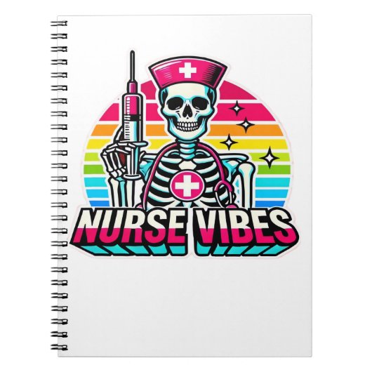 Carnet Retro Neon Skeleton Nurse - Funny Éffrayant D (Devant)