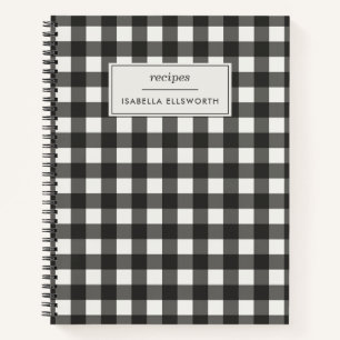 Carnet Rétro Noir Blanc Vichy Carreaux Nom Personnalisé R