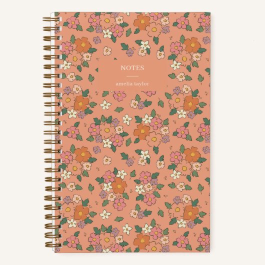 Carnet Retro Peach Floral Notes Personalized Name (Recto)