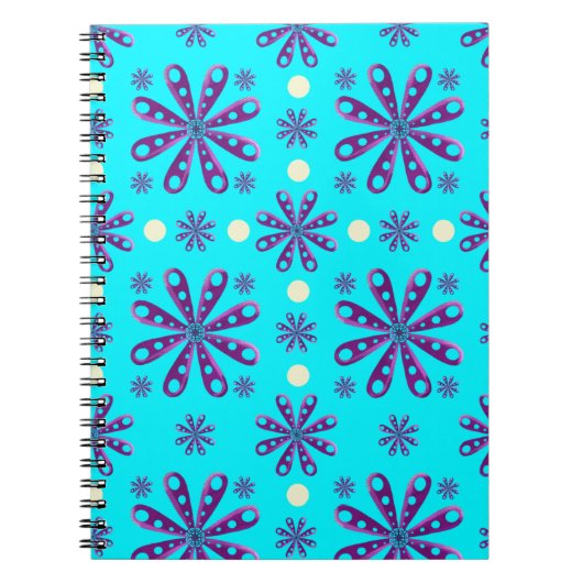 Carnet Retro Purple Flowers on Blue Background (Devant)