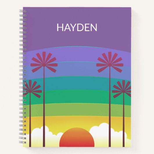 Carnet Retro Purple Sunset Palm Trees Art Personalised (Devant)