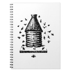 Carnet Rétro ruche vintage et abeilles noires et blanches