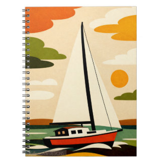 Carnet Retro Sailboat Sunset Illustration