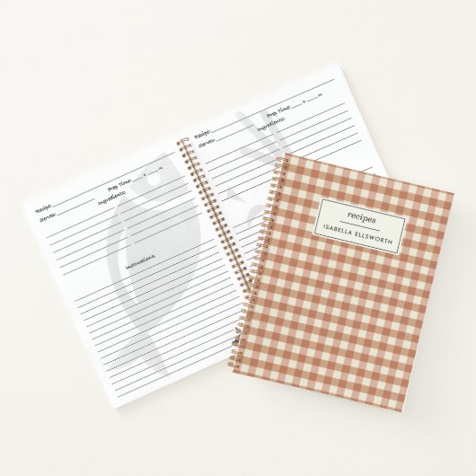 Carnet Retro Terracotta En vichy Plaid Nom personnalisé R (Intérieur)