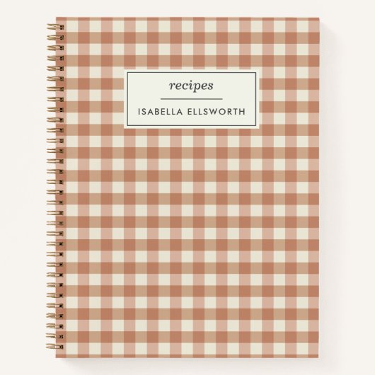 Carnet Retro Terracotta En vichy Plaid Nom personnalisé R (Devant)