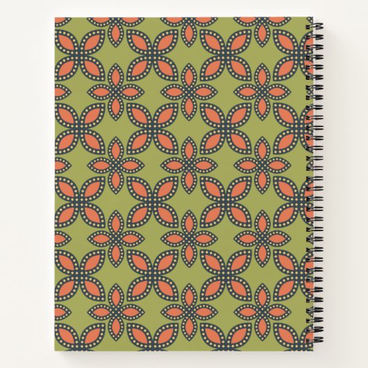 Carnet Retro Vert et Orange Abstrait motif floral (Dos)