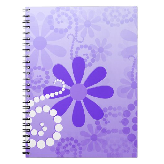 Carnet Rétros fleurs florales pourpres Girly (Devant)