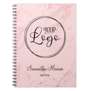 Carnet Réunion de logo d'entreprise en marbre rose Blush