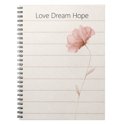 Carnet Rêve Amour Espoir Notes Fleur Rose (Devant)