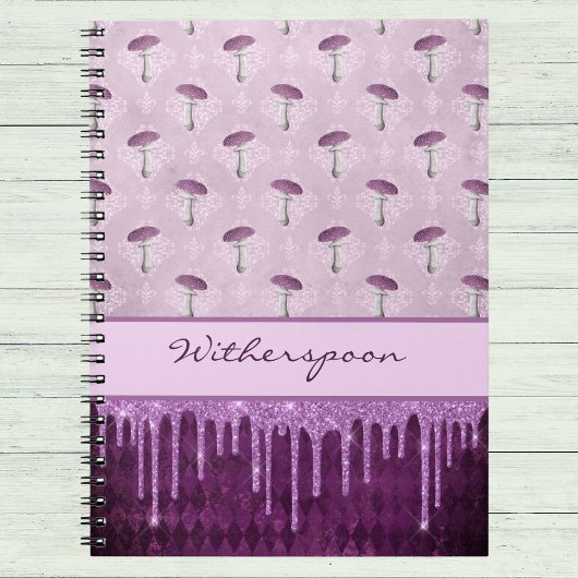Carnet Rêve de champignon violet et monogramme à gouttes