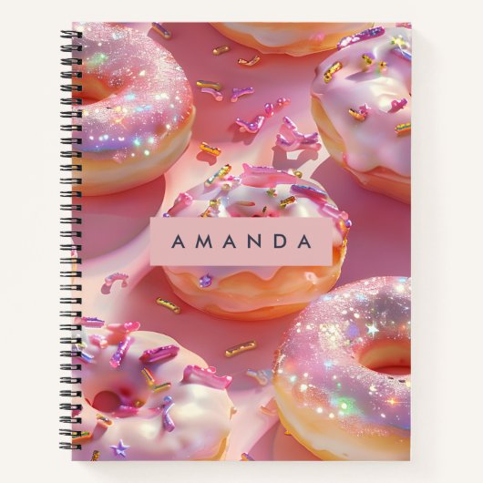 Carnet Rêve de Donut Rose Pailleté Pastel Personnalisé (Devant)