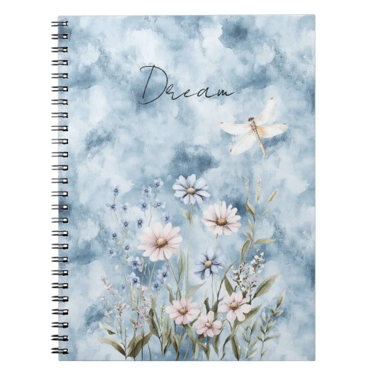 Carnet Rêve de libellule florale bleue (Devant)