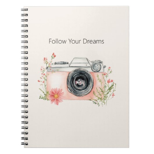 Carnet Rêves de caméra florale pêche rose (Devant)