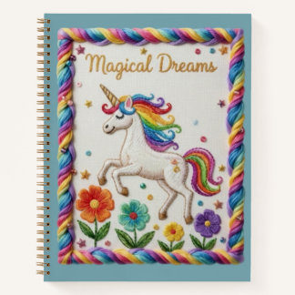 Carnet Rêves Magiques Broderie Licorne Florale