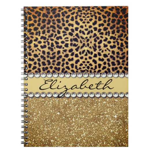 Carnet Rhinestone de la Parties scintillant d'or Leopard  (Devant)