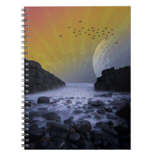 CARNET RIVAGE DE MER ROCHEUX CÔTE VINTAGE LUNE COUCHER DE