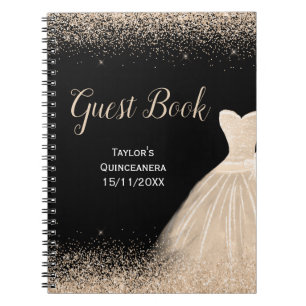 Carnet Robe blanche Champagne Faux Paillettes Quinceanera