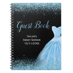 Carnet Robe bleu clair Faux paillettes Sweet 16 Anniversa