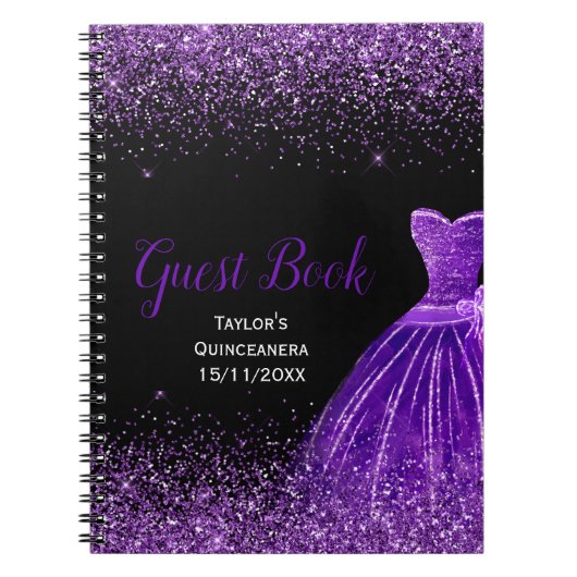 Carnet Robe Fausse Paillette Violet Foncé pour Invité de (Devant)