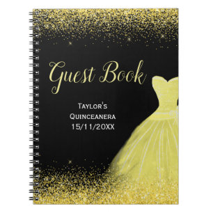 Carnet Robe jaune brillant Faux Paillettes Quinceanera