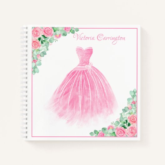 Carnet Robe rose Floral Élégant Script Customisé (Devant)
