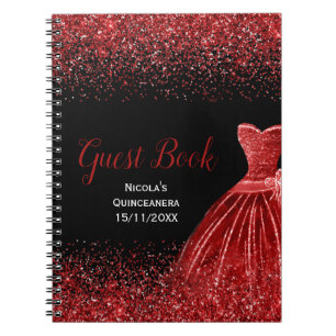 Carnet Robe rouge vif Faux paillettes Quinceanera Invité