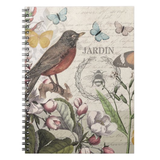 Carnet Robin Elegant Bird Butterfly French Art (Devant)