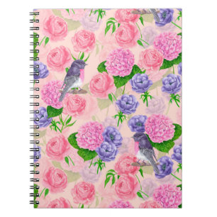 Carnet Robin et fleurs, motif aquarelle