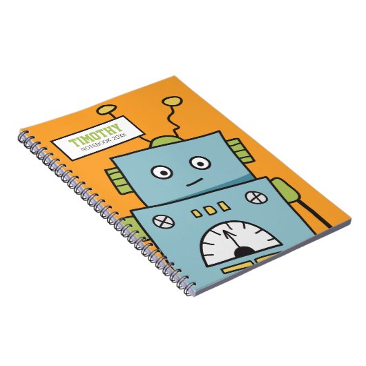 Carnet Robot bleu mignon avec nom personnalisé (Côté Droit)