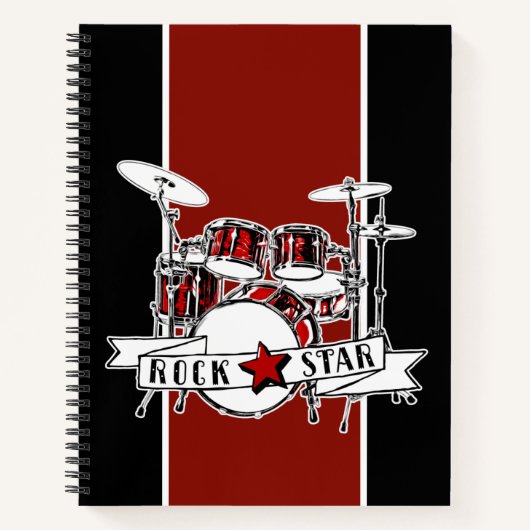 Carnet Rock & Roll Drum Kit Rock Star Drummer Boy Music (Devant)