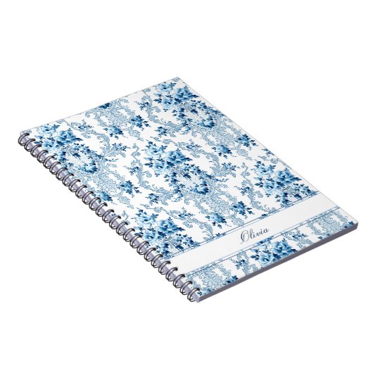 Carnet Rococo bleu & blanc Floral (Côté Droit)