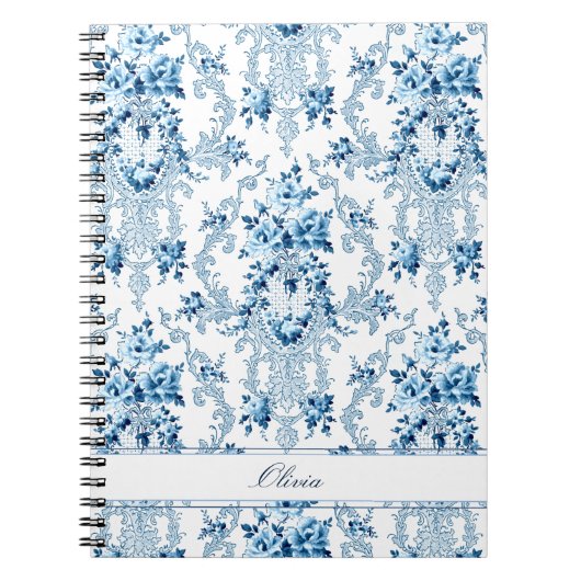 Carnet Rococo bleu & blanc Floral (Devant)
