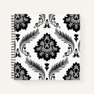 Carnet Rococo Damask Grand Motif Gris Noir Blanc