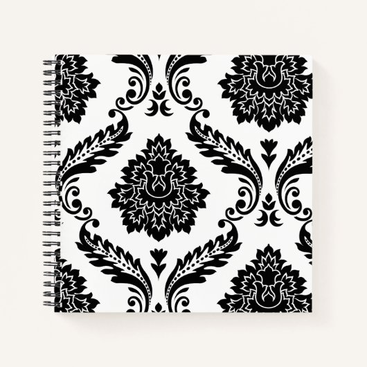 Carnet Rococo Damask Lg Off-Set Pattern Black on White (Devant)