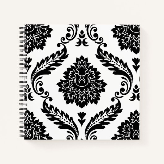 Carnet Rococo Damask Lg Pattern Black on White (Devant)