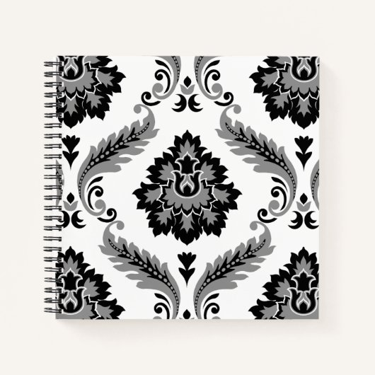 Carnet Rococo Damask Lg Pattern Grey Black White (Devant)
