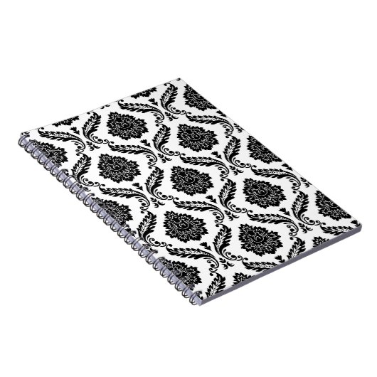 Carnet Rococo Damask Pattern Black on White (Côté Droit)